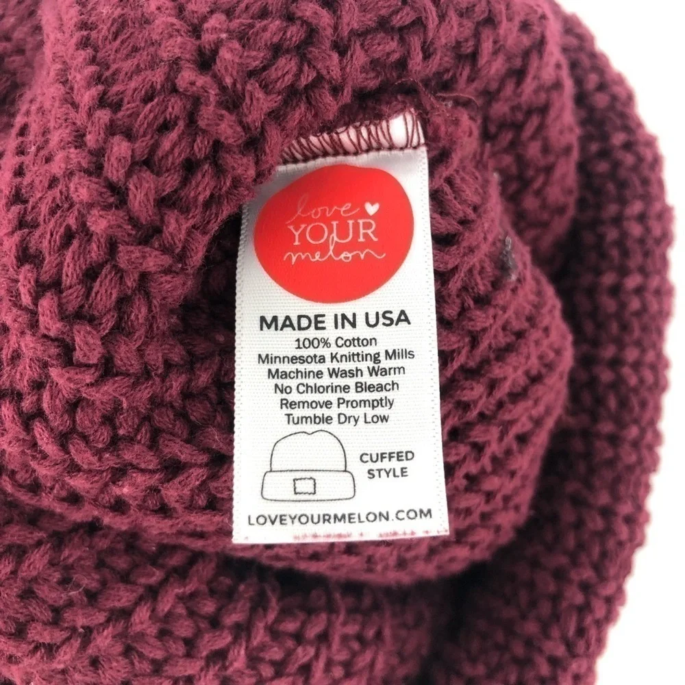 Love Your Melon Knit Cuffed Beanie Hat Fold Over Burgundy